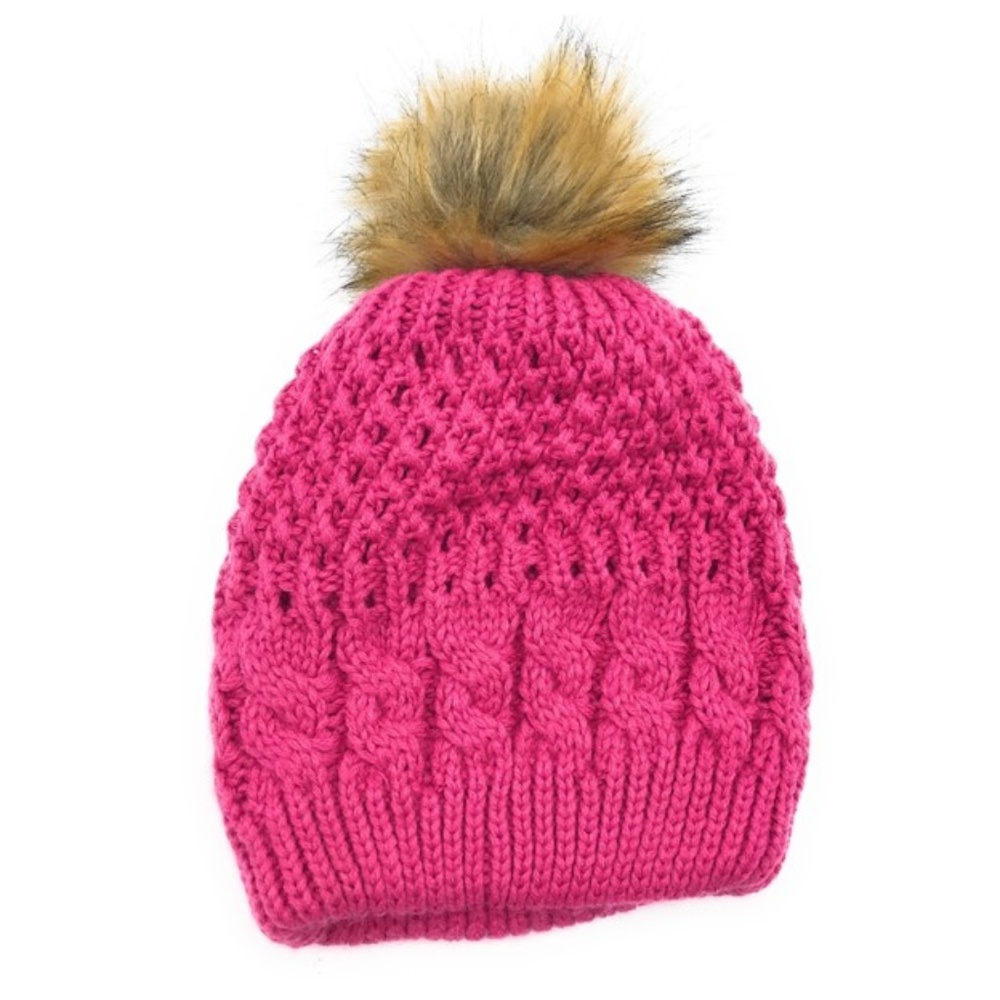 Baby Kids Girls Pink Pompom Crochet Bonnet Hat One Size